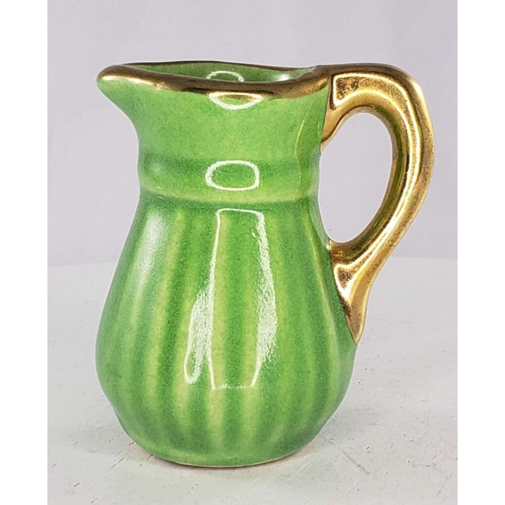 Pottery Pitcher Miniature Green Gold